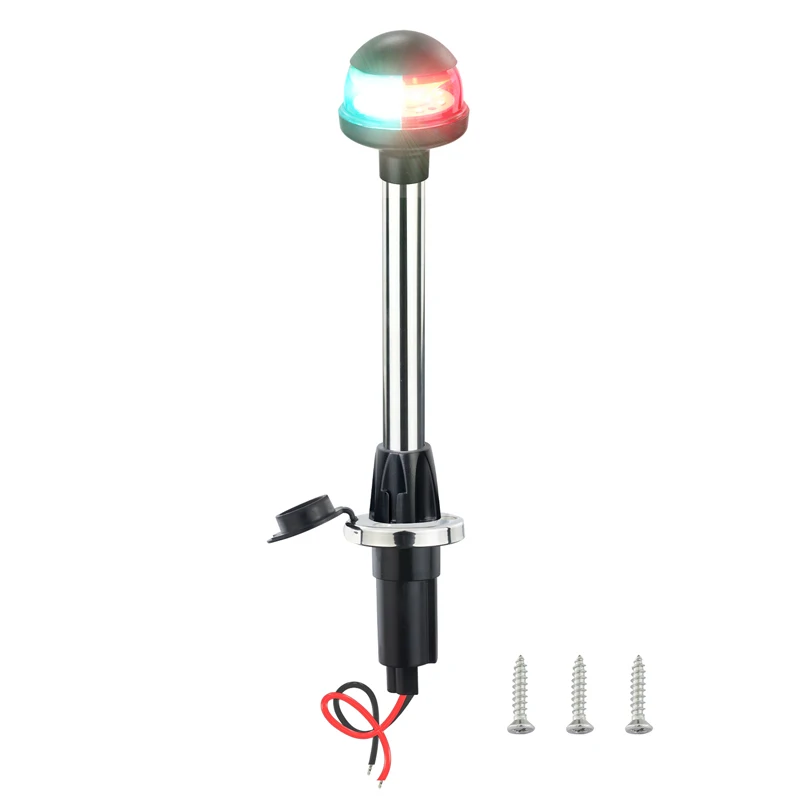 Luz de proa, luces de navegación para barcos, LED rojo y verde, poste de luz extraíble, Base de montaje enchufable de 2 pines, DC12V 12 pulgadas - imagen 2