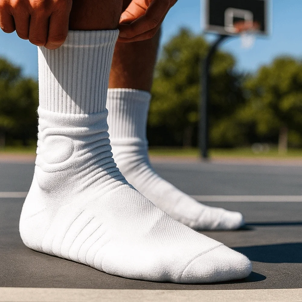 6 pares de calcetines de baloncesto blancos y negros, parte inferior transpirable de toalla, calcetines de compresión, calcetines atléticos antideslizantes resistentes al desgaste - imagen 5