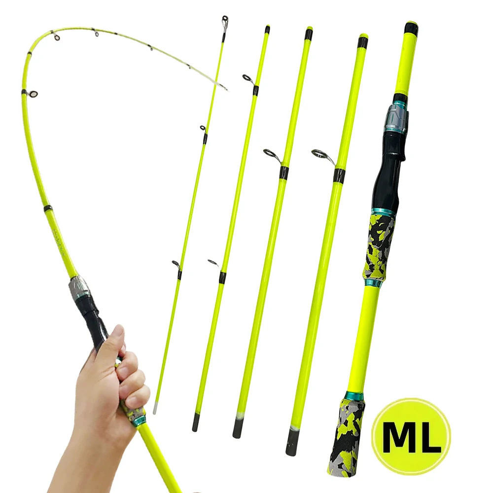 Caña de pescar de viaje de carbono duro para barco, 4/5 secciones, Mini caña de Jigging de Baitcasting corta, colores amarillo/verde para sal/agua dulce - imagen 2