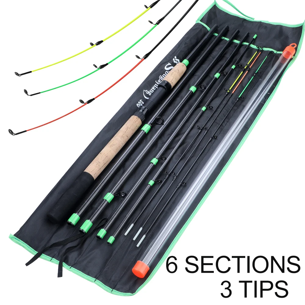 Caña de pescar alimentadora Sougayilang, mango alargado, 6 secciones, caña de pescar L M H Power, caña de viaje de fibra de carbono, aparejos de pesca