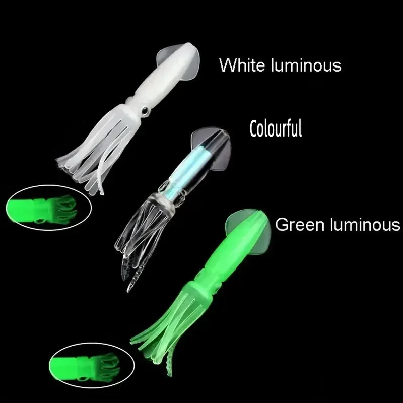 20 piezas cebo de calamar biónico, señuelos blandos luminosos artificiales, mezcla de faldas suaves de pulpo, señuelos de calamar, Señuelos de pesca blandos artificiales - imagen 5