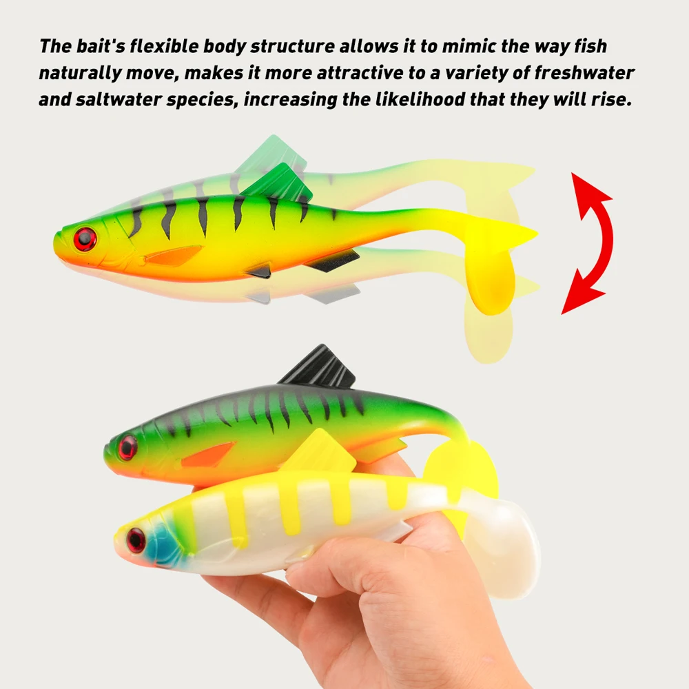 Kit de Señuelos blandos grandes, 24g, 56g, equipo de Pesca, aparejos de cola 3D, Swimbait de silicona, juego de Pesca de agua dulce y salada, cebo Artificial, 1-2 uds. - imagen 3