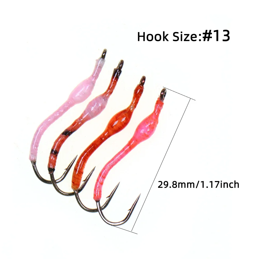 Wifreo # 13 gancho 4 colores epoxi Squirmy gusano mosca luminosa tierra gusano señuelo realista pesca con mosca cebo para trucha tipo panfish - imagen 2