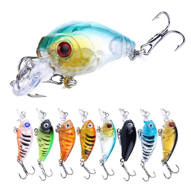 Señuelo de Pesca Crankbait, cebo Artificial de manivela dura, Wobbler, Topwater, pececillos negros, 8 unidades por caja, 45mm
