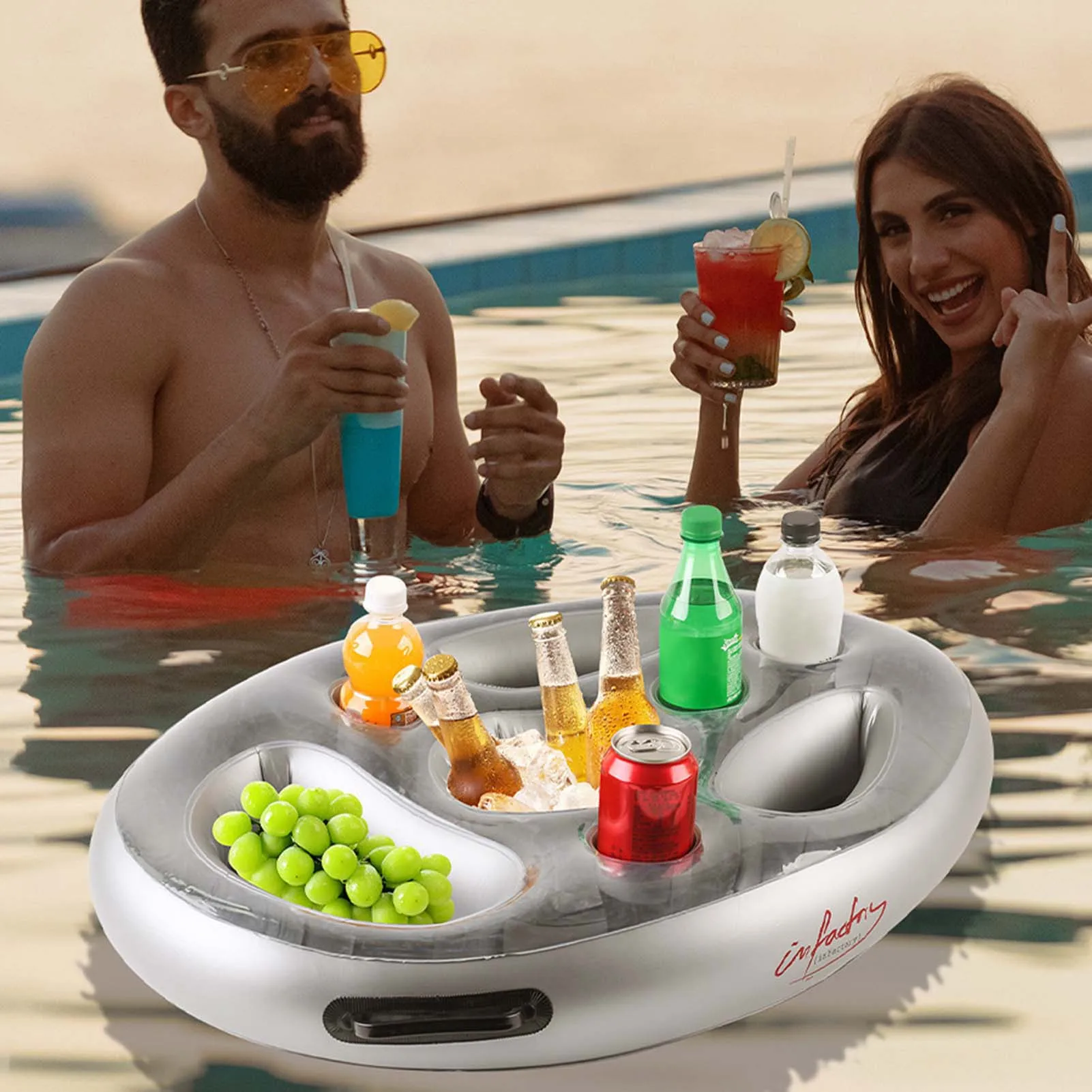 Bandeja flotante de Alimentos de Verano para piscina, cubo de hielo inflable, taza para bebidas, soporte para frutas, familia, amigos, uso en fiestas en la piscina - imagen 2