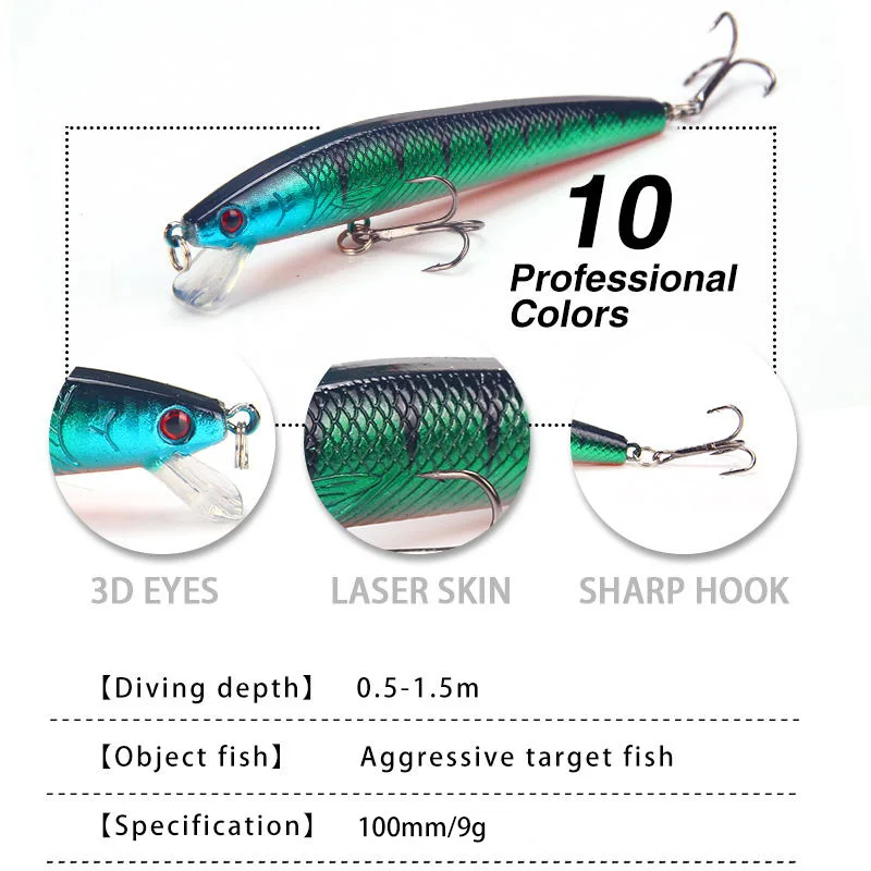Wobbler Minnow lubina flotante – señuelo crankbait trolling cebo duro - imagen 3