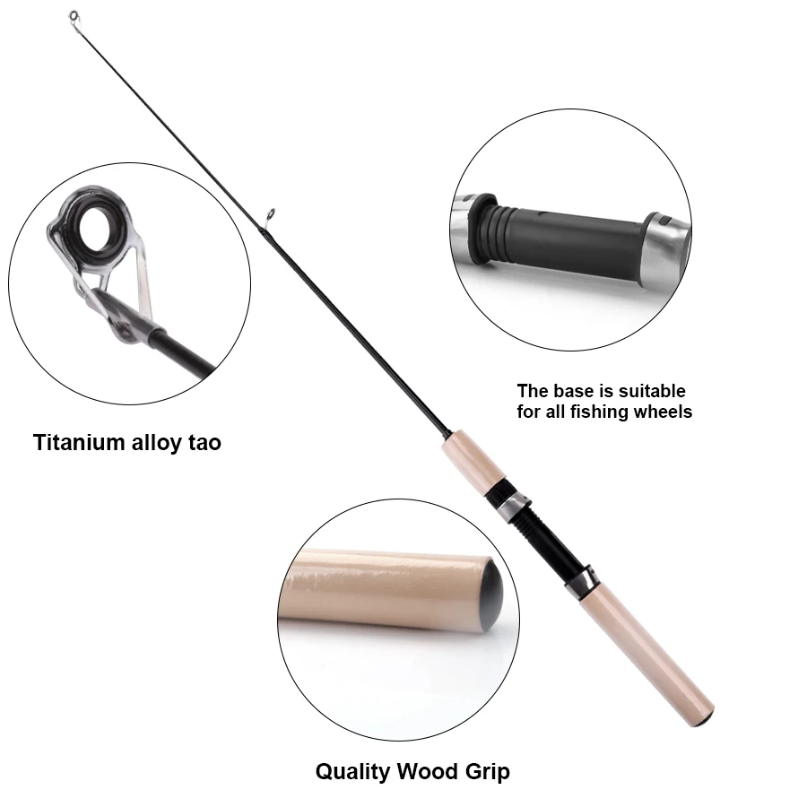 FTK caña de pescar en hielo, accesorio telescópico de fibra corta para agua dulce y salada, 55/65/75cm, para invierno - imagen 2
