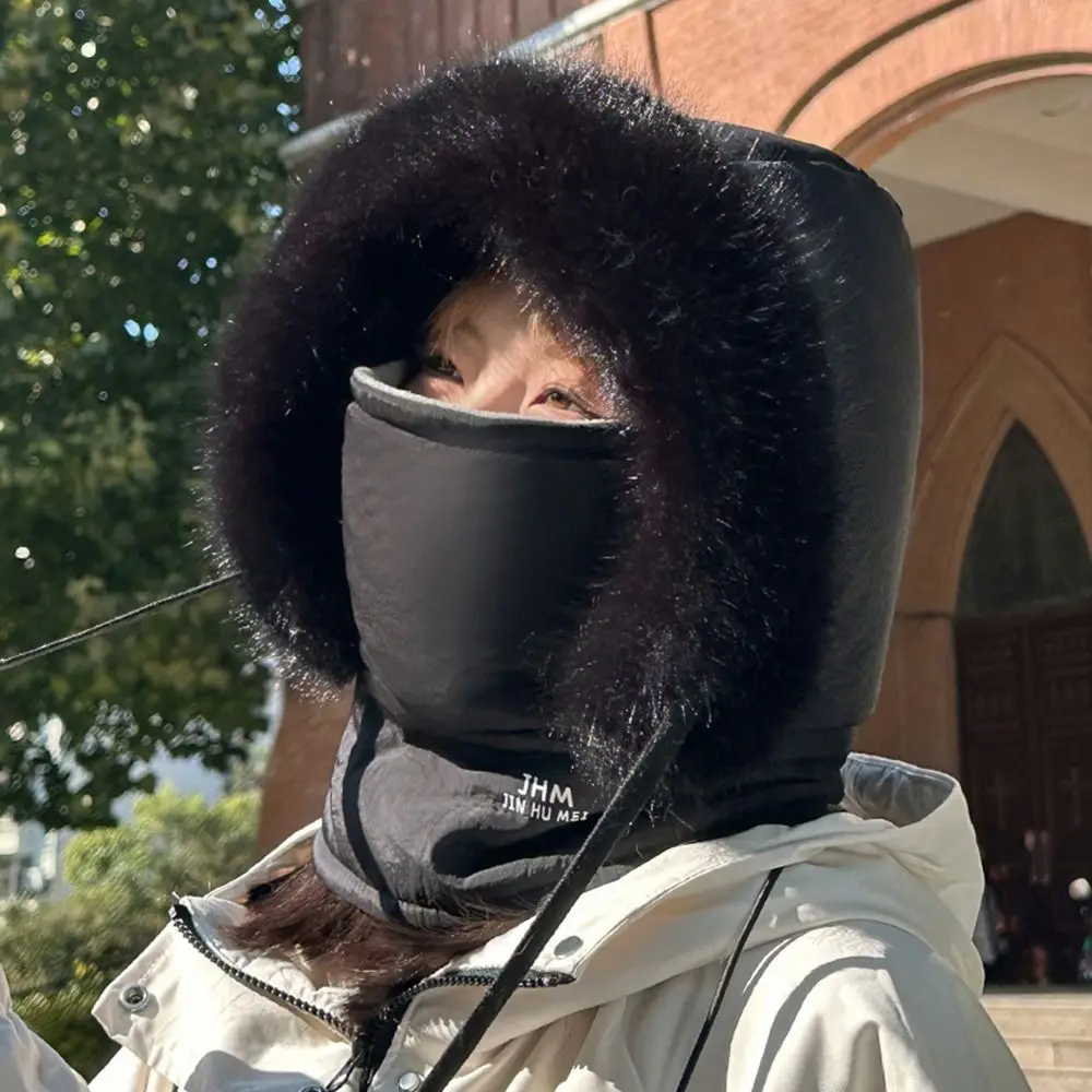 Nuevo gorro cálido de invierno con protección para los oídos, calentador de cuello, gorros gruesos, bufanda a prueba de viento, gorro de terciopelo de una pieza para mujer - imagen 2