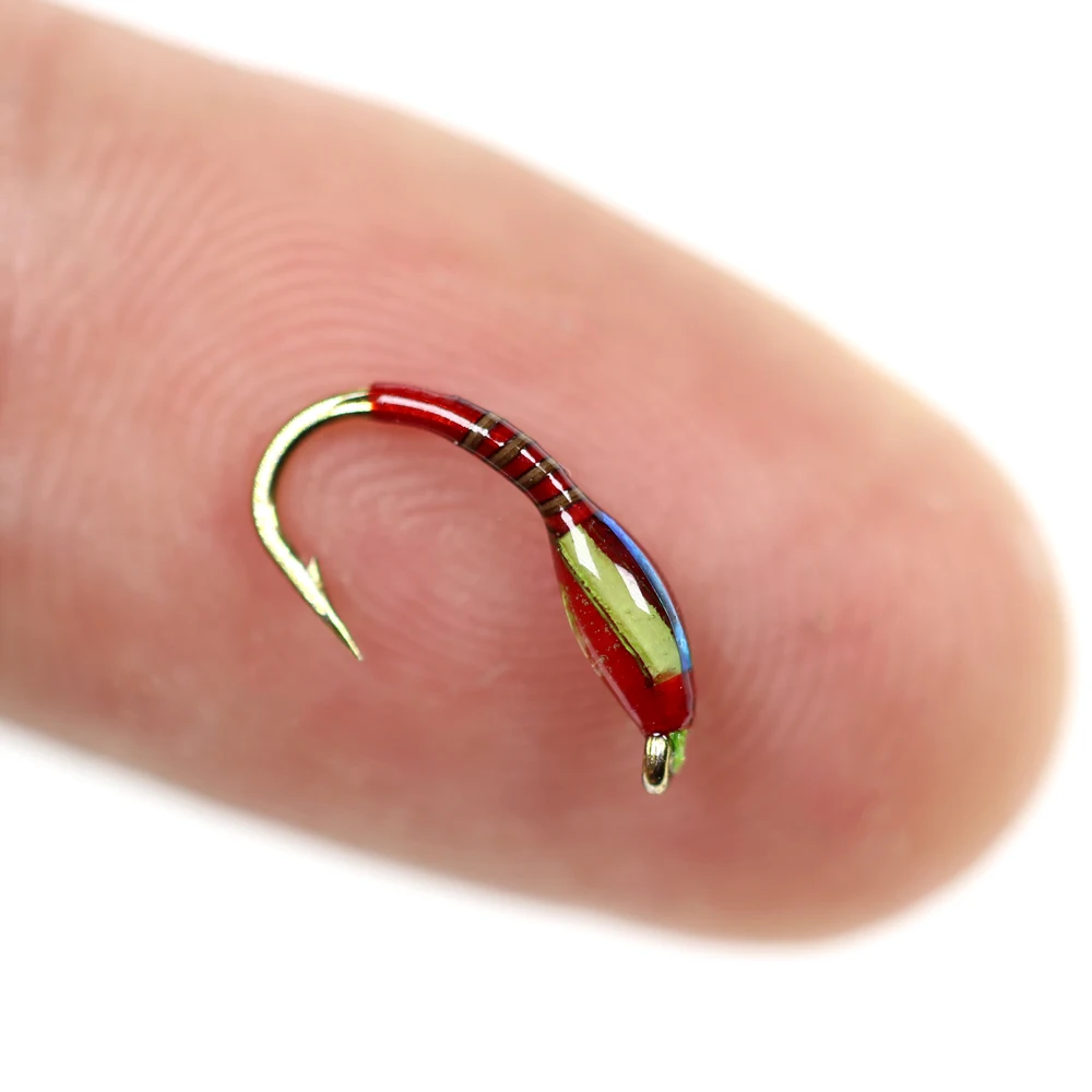 Wifreo-moscas de pesca con mosca, 6 piezas, pavo real, Nymph, Color rojo y amarillo, tamaño #12, arcoíris, trucha, gris - imagen 4