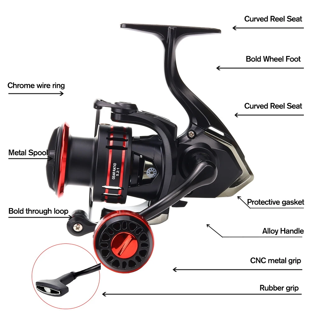 PROXPE-carrete de pesca giratorio 100-7000, rodamiento sin costuras, relación de transmisión 5,2: 1, arrastre máximo de 12KG, rueda para bobinas giratorias de carpa, accesorios - imagen 4