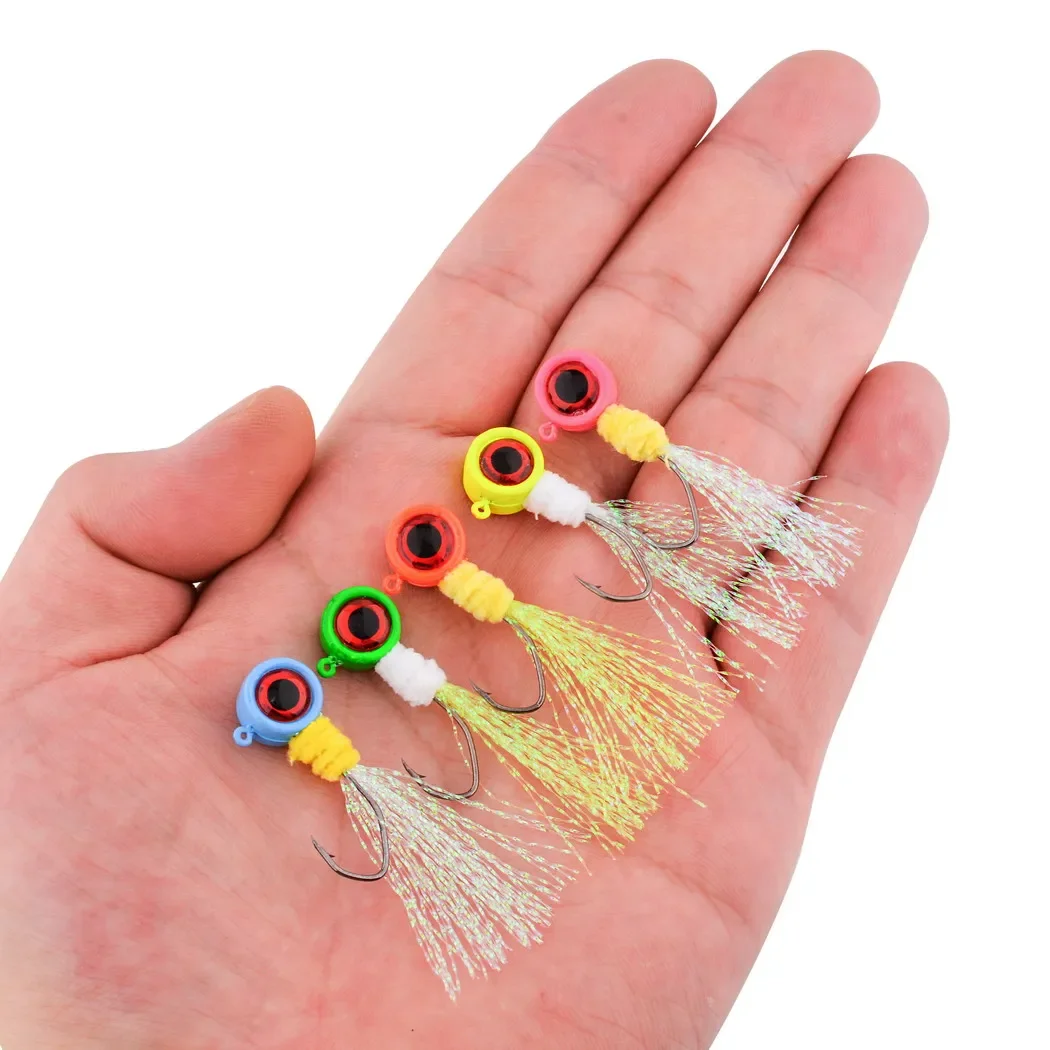 25 uds pesca tipo de pez Jig Head Marabú pluma Jig Head gancho señuelo bola redonda para lubina trucha Walleye Panfish Bluegill 1,75g-5g