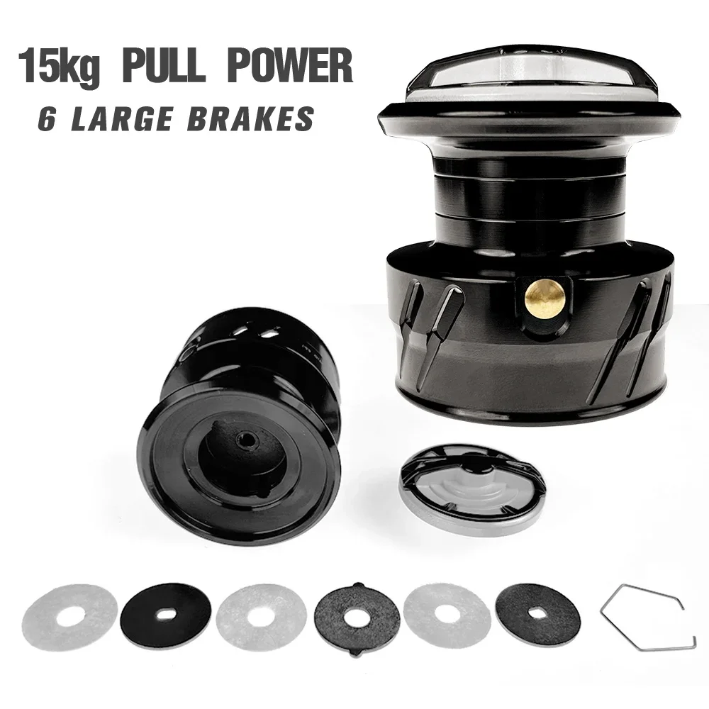 Carrete de pesca giratorio duradero, rodamiento de acero inoxidable de doble sellado, relación de engranaje 5,2: 1, rueda de agua salada de carpa, arrastre máximo 15kg, 5 + 1BB - imagen 5