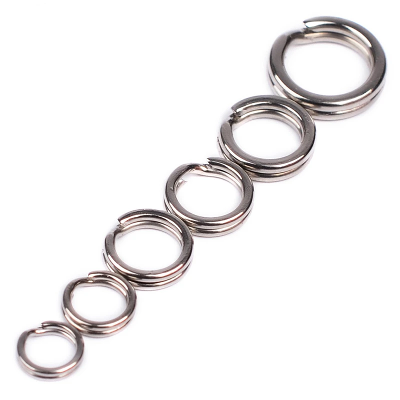 100 Uds 3,5-12mm anillos divididos de Pesca plata acero inoxidable alta calidad fortalecer doble círculo redondo Snap accesorios de Pesca - imagen 3