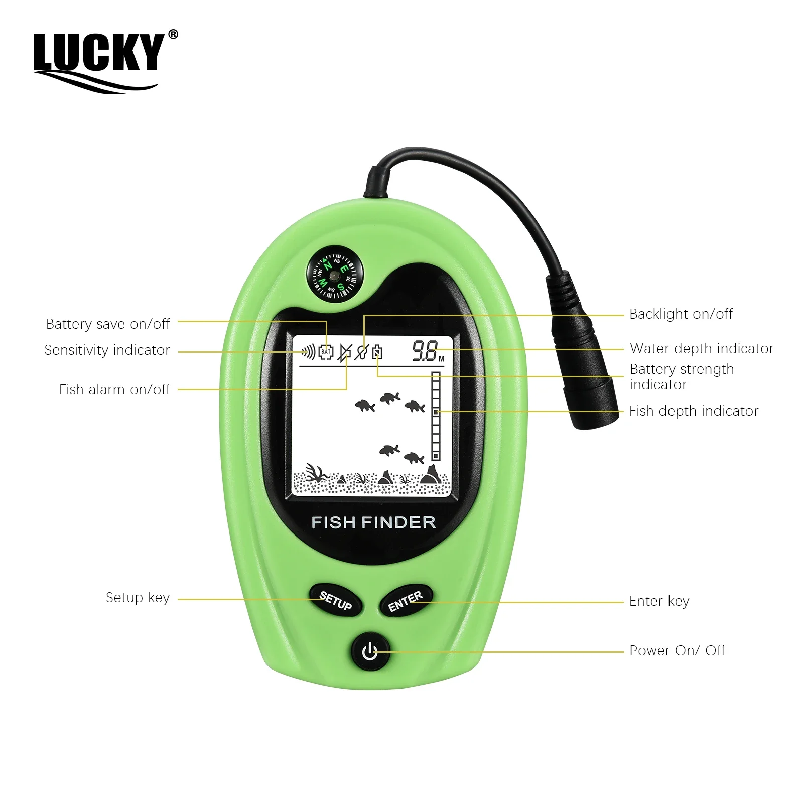 LUCKY FF818 Sonar con cable buscador de peces pesca ángulo de 45 grados/100M de profundidad sonda de eco portátil herramientas de pesca buscador de peces - imagen 4