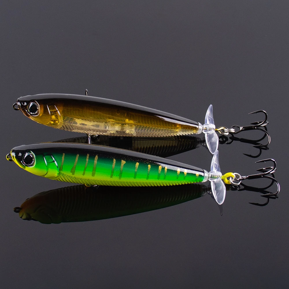 CCLTBA Topwater Biats 10,5 cm 12,5g cebos duros giratorios calidad lápiz Señuelos de pesca hélice Popper cola giratoria para pesca de lubina - imagen 5