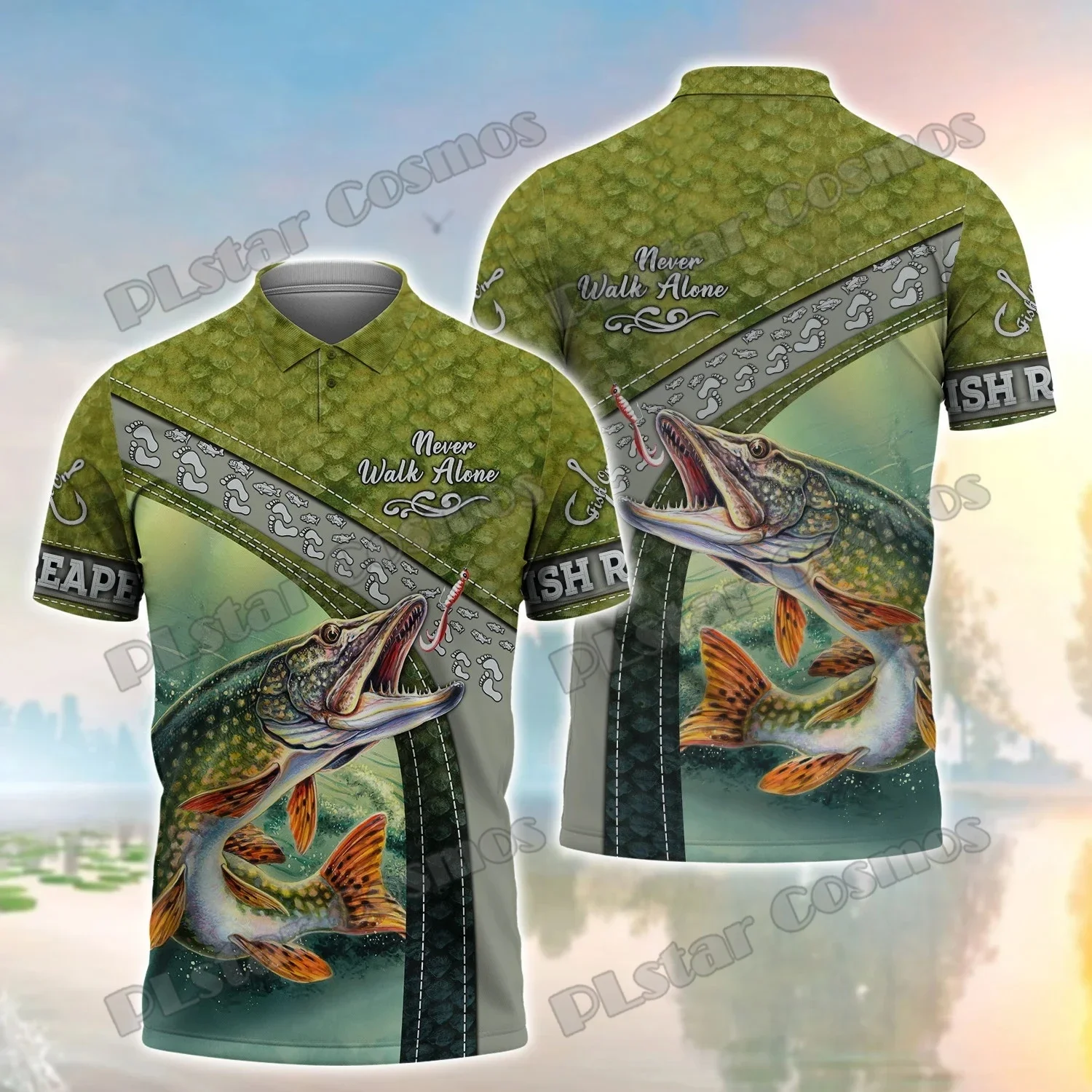 PLstar Cosmos-Camiseta de manga corta para hombre, Polo con estampado 3D de lubina, Walleye y trucha, informal, de verano, PLP23 - imagen 3