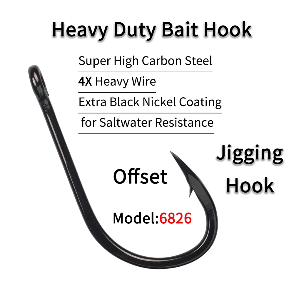 Elllv-anzuelo de cebo Offset de alta resistencia, anzuelos de pesca Jigging de níquel negro fuerte para agua salada, pesca en barco, 2/0 - 8/0 - imagen 3