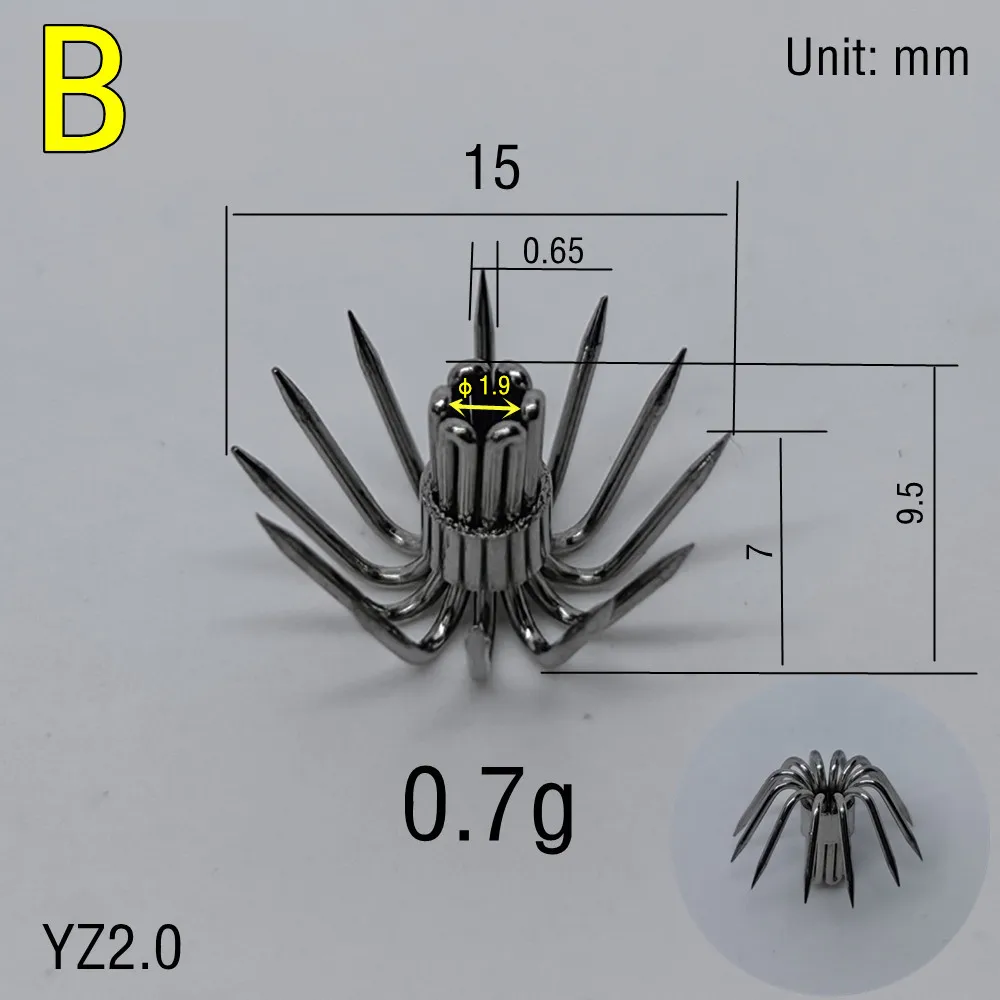 Anzuelos de calamar de acero inoxidable, accesorios de señuelo de plantilla, herramienta de pesca de araña de paraguas, aguja de mar de sepia, garra de corona, 304, 20 piezas, 50 Uds. - imagen 4
