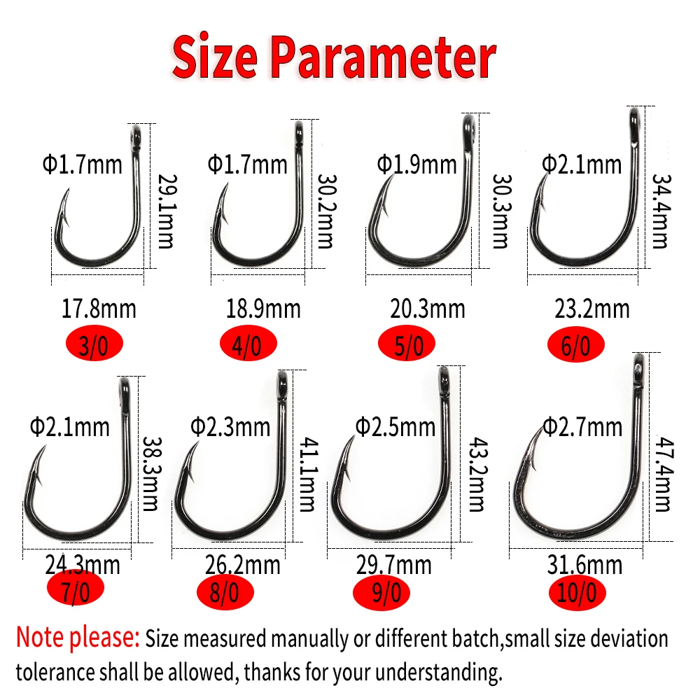 WIFREO, 10/20 piezas, anzuelos de pesca de agua salada de alta resistencia, acero rico en carbono, Jigging, cebo grande, anzuelos circulares 3/0-14/0 - imagen 2