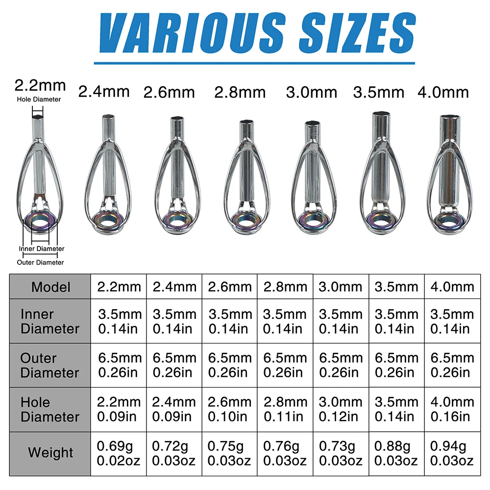 Kit de reparación guías punta caña pescar, marcos acero inoxidable DIY, anillo cerámica, herramienta aparejos fundición giratoria, 7 Uds./14 Uds - imagen 2