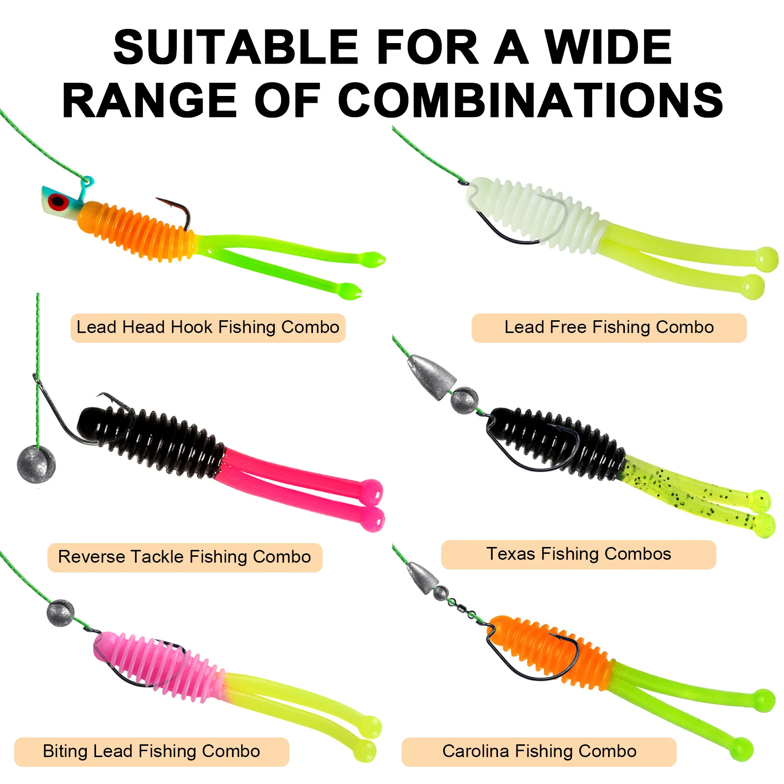 Kit de señuelos blandos Free Fisher con gusanos PVC dobles – Vástago y plomos - imagen 2