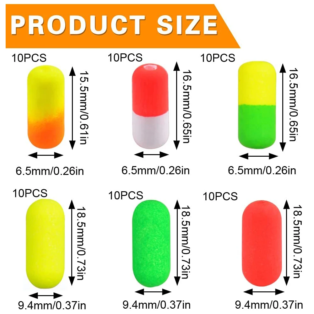 110 Uds. Kit de flotadores de aparejos de Pompano, flotadores de pesca de Snell de espuma, Bobbers para pesca de Surf, accesorios de aparejos dorados, flotadores de cilindro de bala - imagen 2