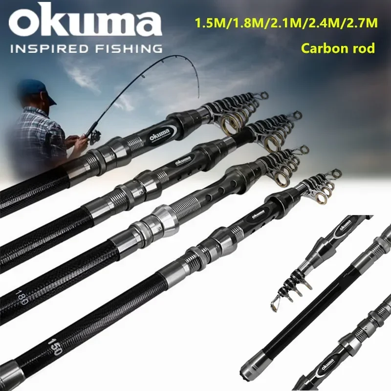 OKUMA nueva caña de pescar de carbono 1,5 M/1,8 M/2,1 M/2,4 M/2,7 M anillo guía de cerámica gota de agua rueda giratoria caña de pescar