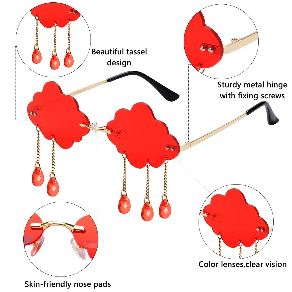 Moda UV400 Shades Gafas de discoteca Gafas de sol sin montura Gafas de sol Steampunk Nubes Gafas de sol con borlas - imagen 5