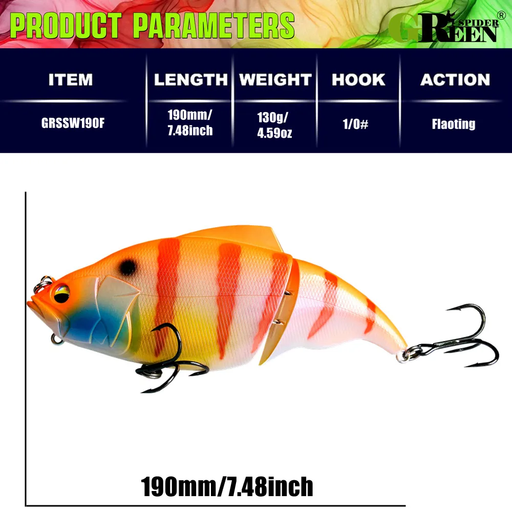 Señuelos Glidebait Big Vatalion 7,48 pulgadas 4,59 OZ cebos flotantes lentos Swimbaits articulado Wobbler Vatalion Leurre - imagen 3