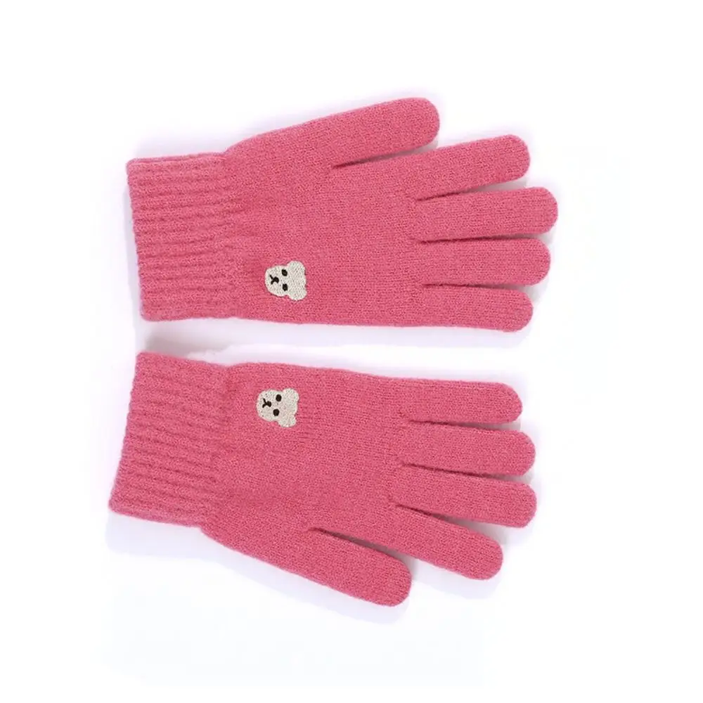 Nuevos guantes cálidos de punto para invierno, guantes de pantalla táctil de Color sólido con oso, guantes de ciclismo a prueba de viento de felpa para hombres - imagen 5