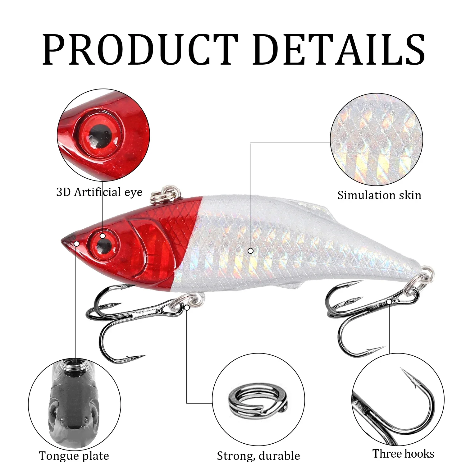 1 Uds VIB señuelo de pesca duro 7cm 10g hundimiento vibración sonajero Crankabit Wobblers cebo Artificial lubina carpa aparejos ojos 3D - imagen 3