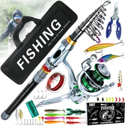 Combo de pesca con caña, carrete y señuelos de vinilo