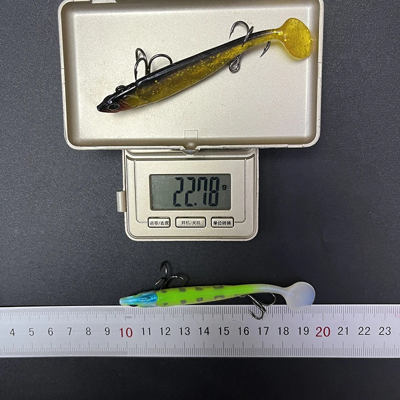 Señuelo de Pesca Artificial suave, 1 Uds., 22g/38g, con cabezal de anzuelo, Swimbait de fundición larga, cebo falso de lubina, Pesca Wobbler, suministros de Pesca - imagen 5