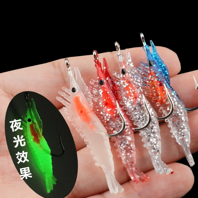 3 uds 60mm 3g Plantillas de cabeza de plomo Señuelos de pesca de camarones suaves señuelos de silicona artificiales luminosos para aparejos de agua dulce y salada - imagen 2