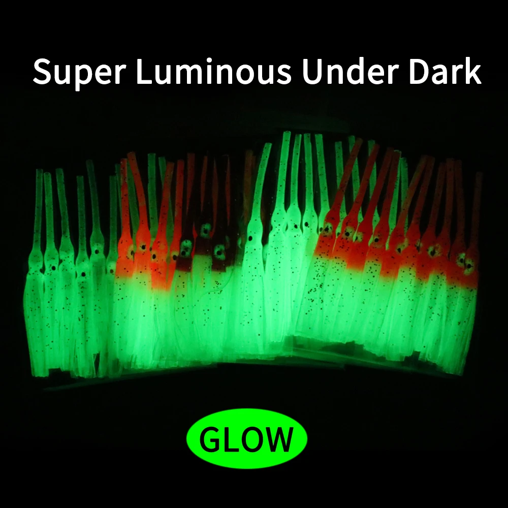 Lionriver-faldas de calamar coloridas para pesca en el mar, cebo de pulpo suave luminoso, 100 piezas, 8,5 cm de largo - imagen 4