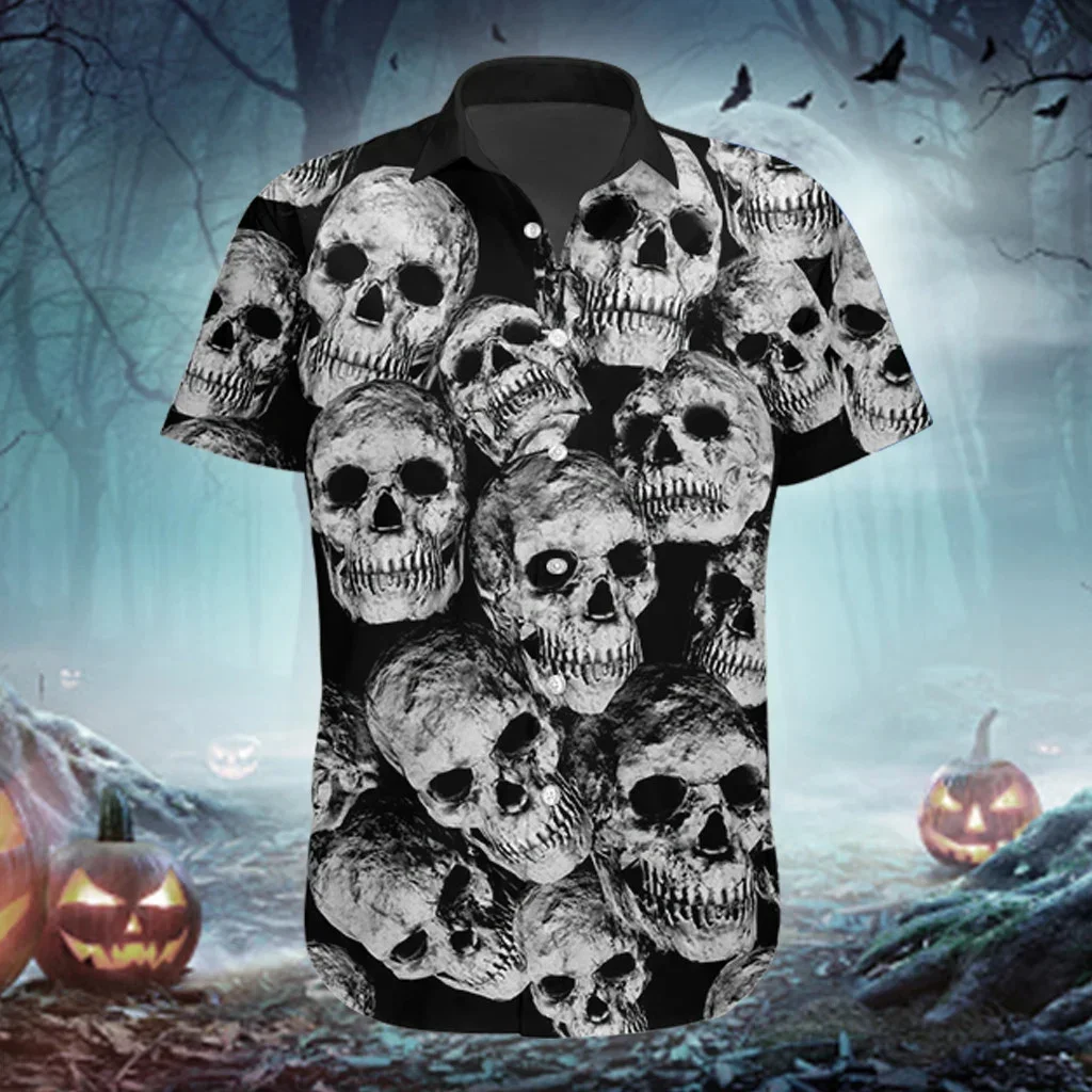 PLstar Cosmos patrón de calavera blanco y negro Halloween 3D impreso camisa hawaiana de los hombres verano Unisex Casual playa camisa DXS13 - imagen 3