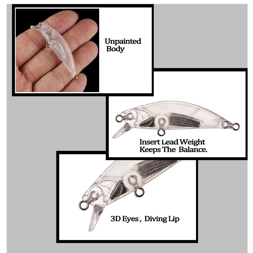 Chan'sHuang 20 piezas cebo en blanco sin pintar 55/50mm Wobblers que se hunden pececillo silencioso DIY hecho a mano aparejos de señuelo de pesca Artificial - imagen 5