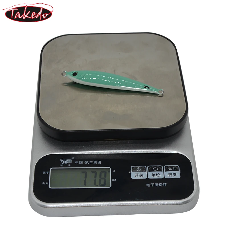 TAKEDO-Señuelo de Jigging hundido, cebo de lápiz de metal, señuelos de cuchara de plantilla de fundición, cebo de pesca de curricán luminoso para atún bajo, 80g, 9cm - imagen 4