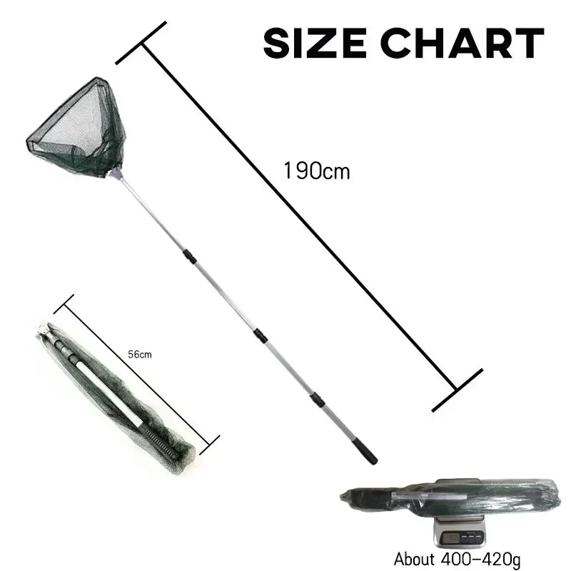 Red de pesca de aterrizaje retráctil, malla telescópica de aleación de aluminio de 190cm, plegable, para pesca con mosca de carpa - imagen 5