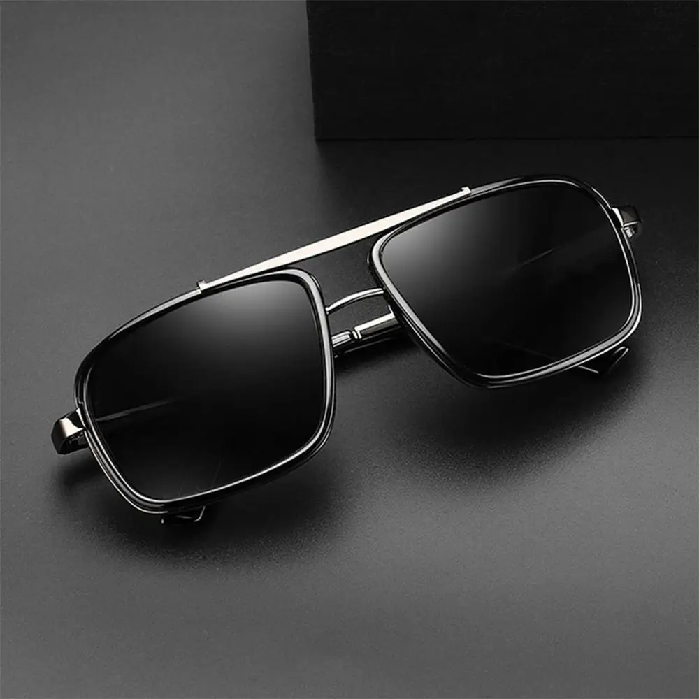 Gafas de sol retro rectangulares – Doble puente con marco metálico