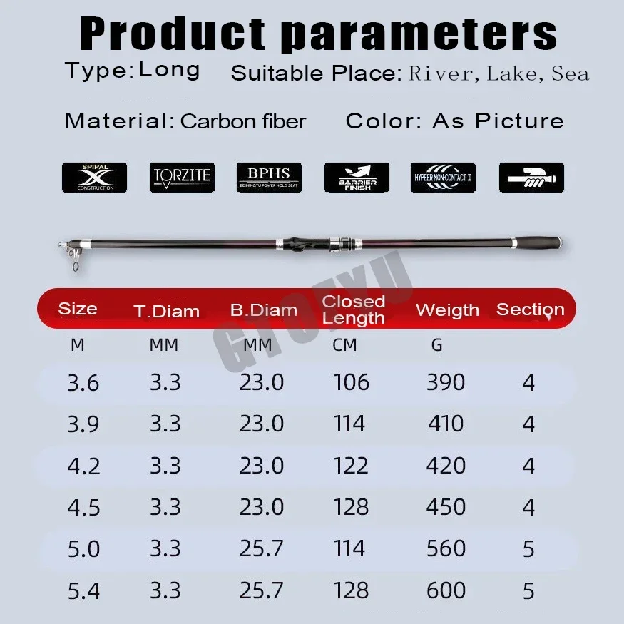 3,6 m 4,5 m 5,0 m 5,4 m caña de pescar telescópica distancia lanzamiento caña giratoria señuelo 300g lanzamiento Surfcasting caña de Baitcasting de carbono - imagen 2