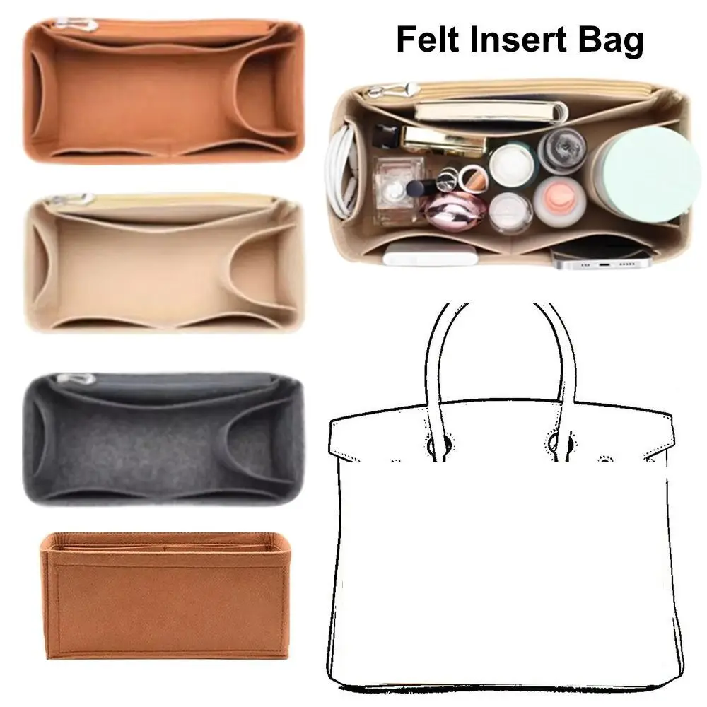 Bolso de fieltro Simple, bolsa de inserción, bolsa interna portátil con múltiples bolsillos, bolsa de viaje, soporte, forro para bolso Birkin25/30/35 - imagen 2