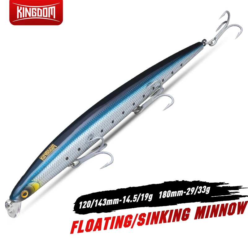 Señuelo de Pesca Kingdom Minnow flotante 14,5g/19g/29g/ 33g Swimbait Pesca Wobbler para curricán Pesca de carpa lubina
