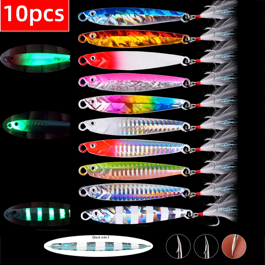 10 Uds. Señuelos de Pesca de Metal, plantillas de cuchara de fundición lenta, juego de Señuelos de Pesca 7G 10G 17G 21G 28G 40G Crankbait Jig Wobbler, cebo de Pesca de mar - imagen 2