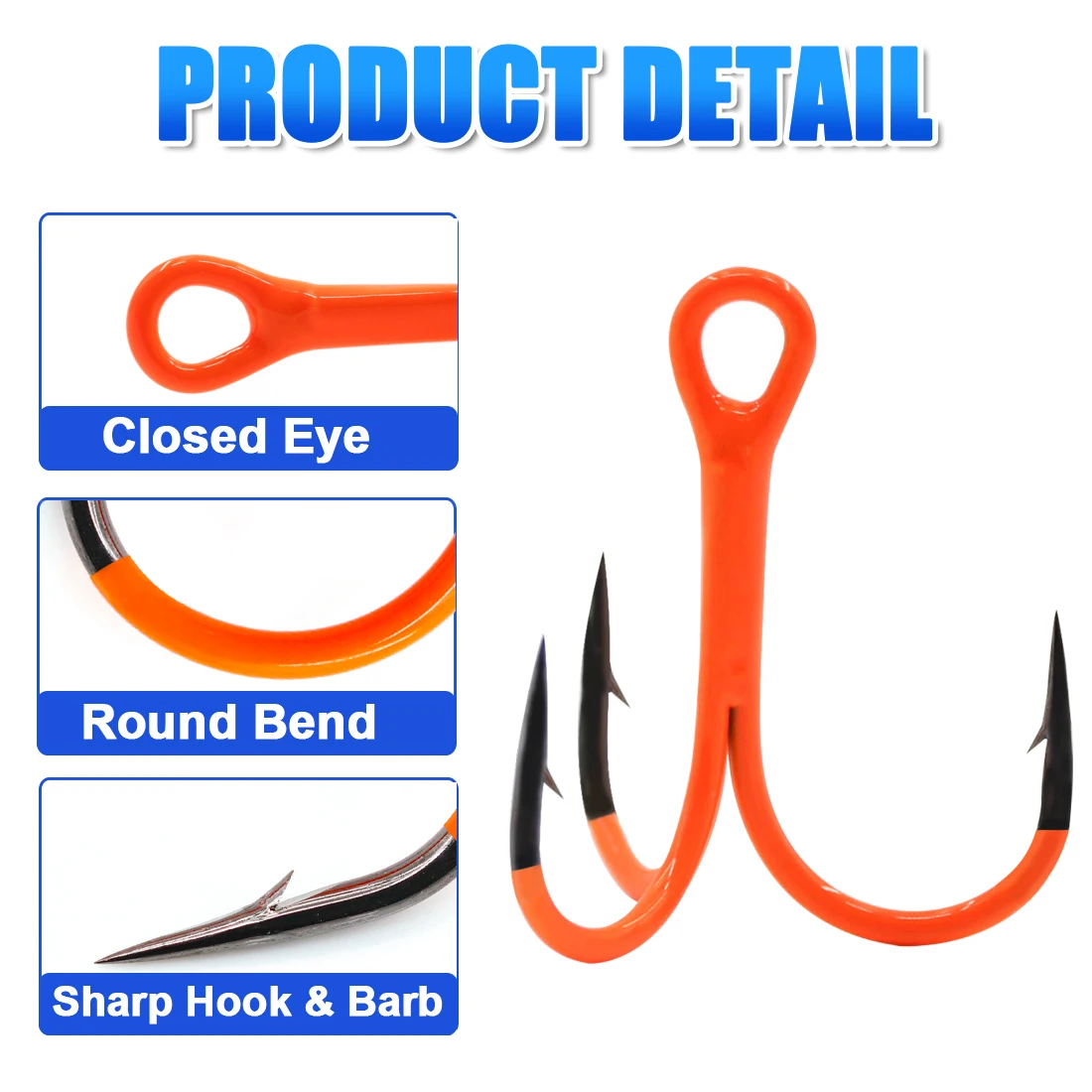 FishTrip 2X anzuelos triples fuertes punto recubierto de UV anzuelo de pesca con señuelo naranja anzuelos anticorrosión de lubina de agua salada de acero alto en carbono - imagen 3