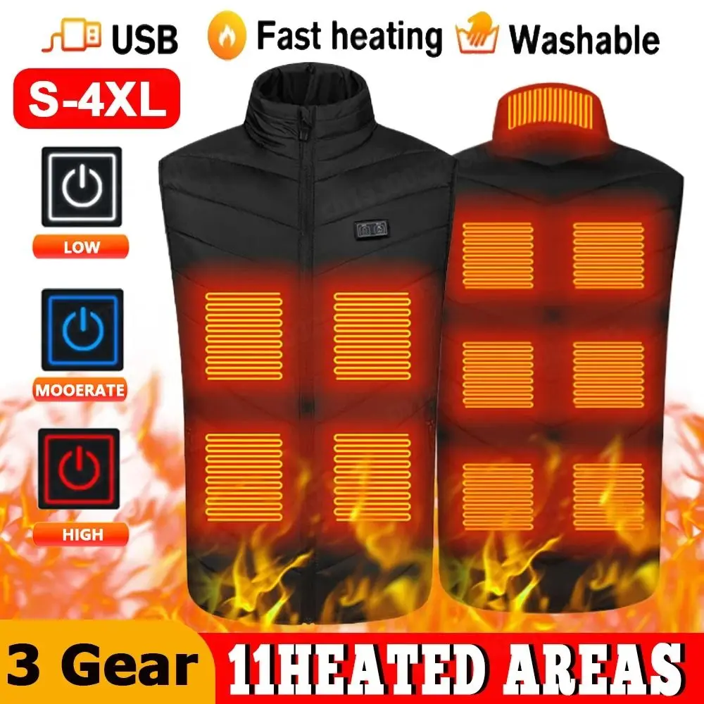 Nuevo Chaleco calefactable inteligente de S-4XL, chaleco calefactable eléctrico de gran tamaño con zona de 9 áreas, chaqueta térmica con calefacción USB para invierno