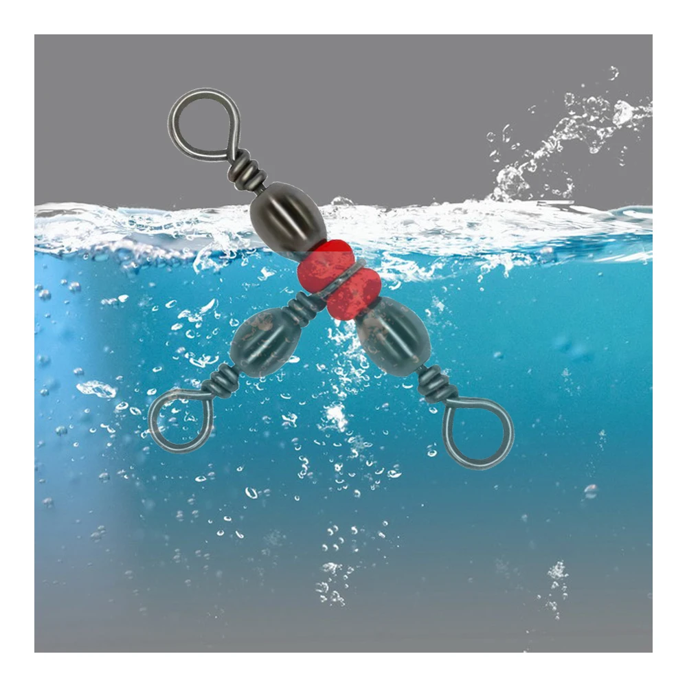 20 piezas nuevo Tridente japonés en forma de botella, anillo de tres puntas, divisor de anillo de 8 palabras, giratorio en T, cuentas rojas, accesorios de pesca giratorios - imagen 3