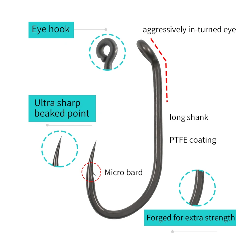 10PCS Karpervissen Haak voor Hair Rig Chod Rig Micro Prikkeldraad Maat 2/4/6/8 PTFE Coating Ultra Sharp Karper Haak Visgerei Apparatuur - imagen 4