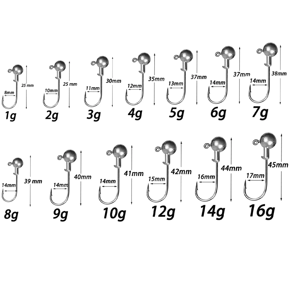 Anzuelo con cabeza de anzuelo, 1g, 2g, 3g, 4g, 5g, 6g, 7g, 8g, 9g, 10g, 12g, 14g, 16g, manivela, juego de Jigging lento para señuelo de gusano suave, anzuelo de aparejos de Pesca