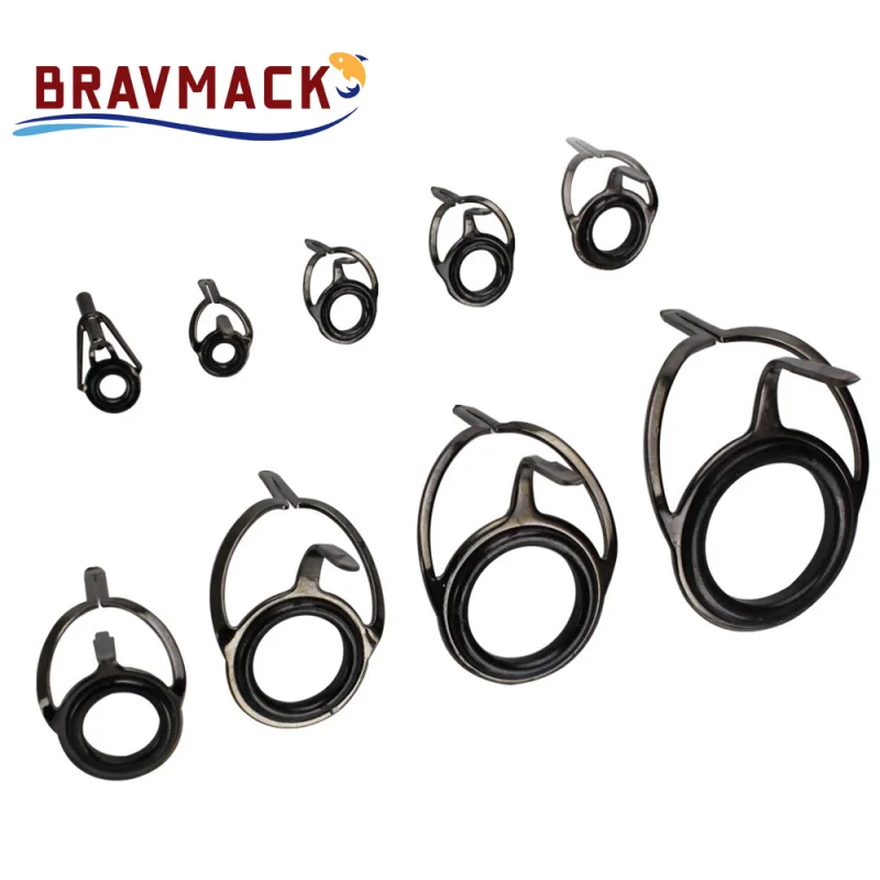 8pcs/juego Anillo de ojo para caña de pescar Acero inoxidable Cerámica Guías para cañas de baitcasting Anillo de ojo para reparación de construcción de cañas Anillo de línea de pesca